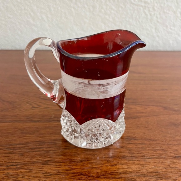 Antique Ruby Red Flash Glass Souvenir Set Of 3 Creamer & Shot Glass Early 1900s - Picture 5 of 16